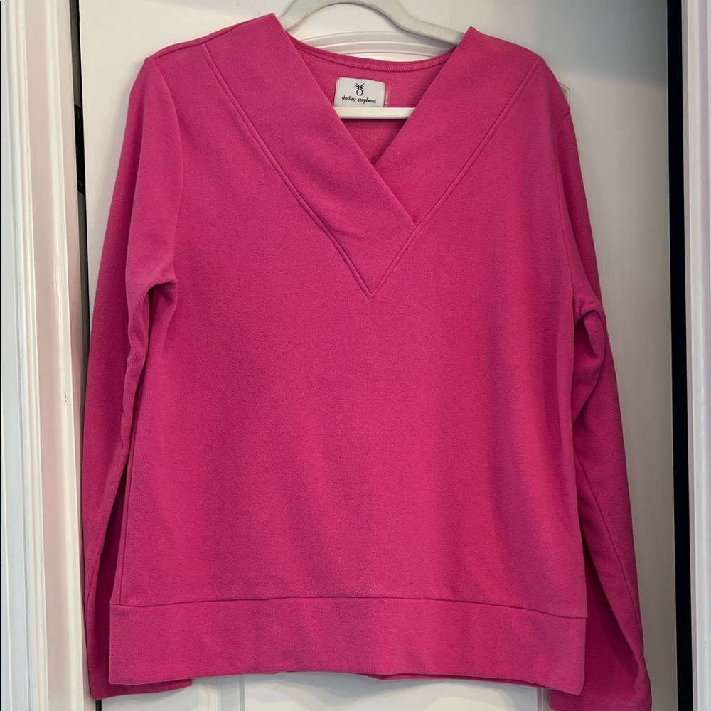 Dudley Stephens Valley V-Neck Vibrant Pink Sweater/Fleece Medium EUC